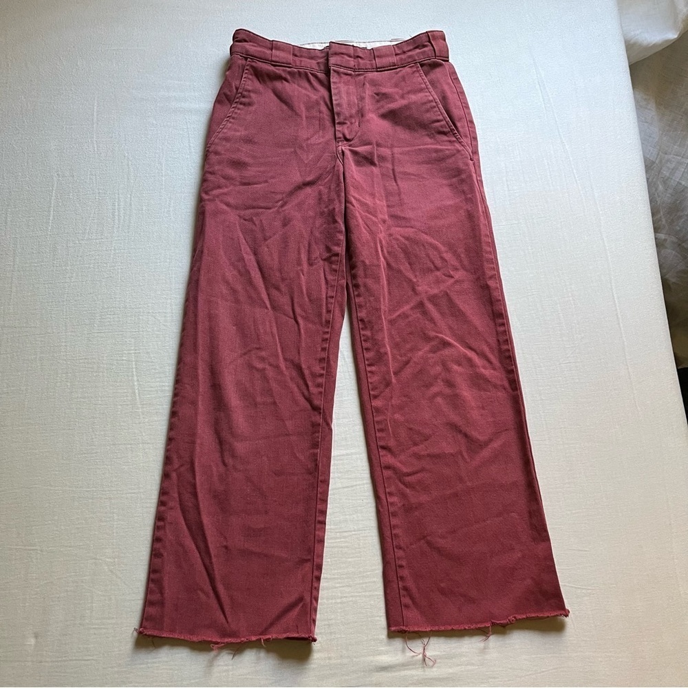 Reformation clay Rust red raw hem straight leg cropped pants